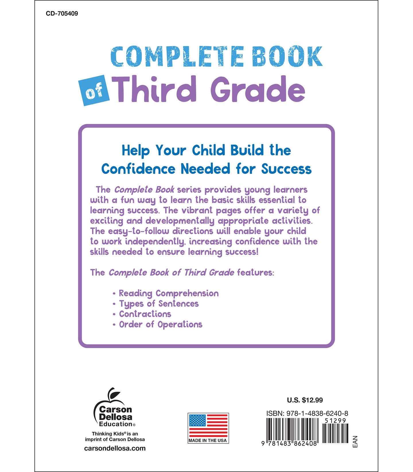 Carson Dellosa Complete Book of Third Grade Workbook, Reading Comprehension, Math, Language Arts, and Writing Practice, Classroom or Homeschool Curriculum