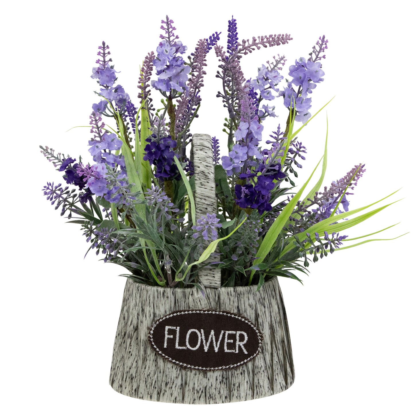 Northlight Lavender Bouquet in &#x22;Flower&#x22; Spring Basket with Handle - 12&#x22;