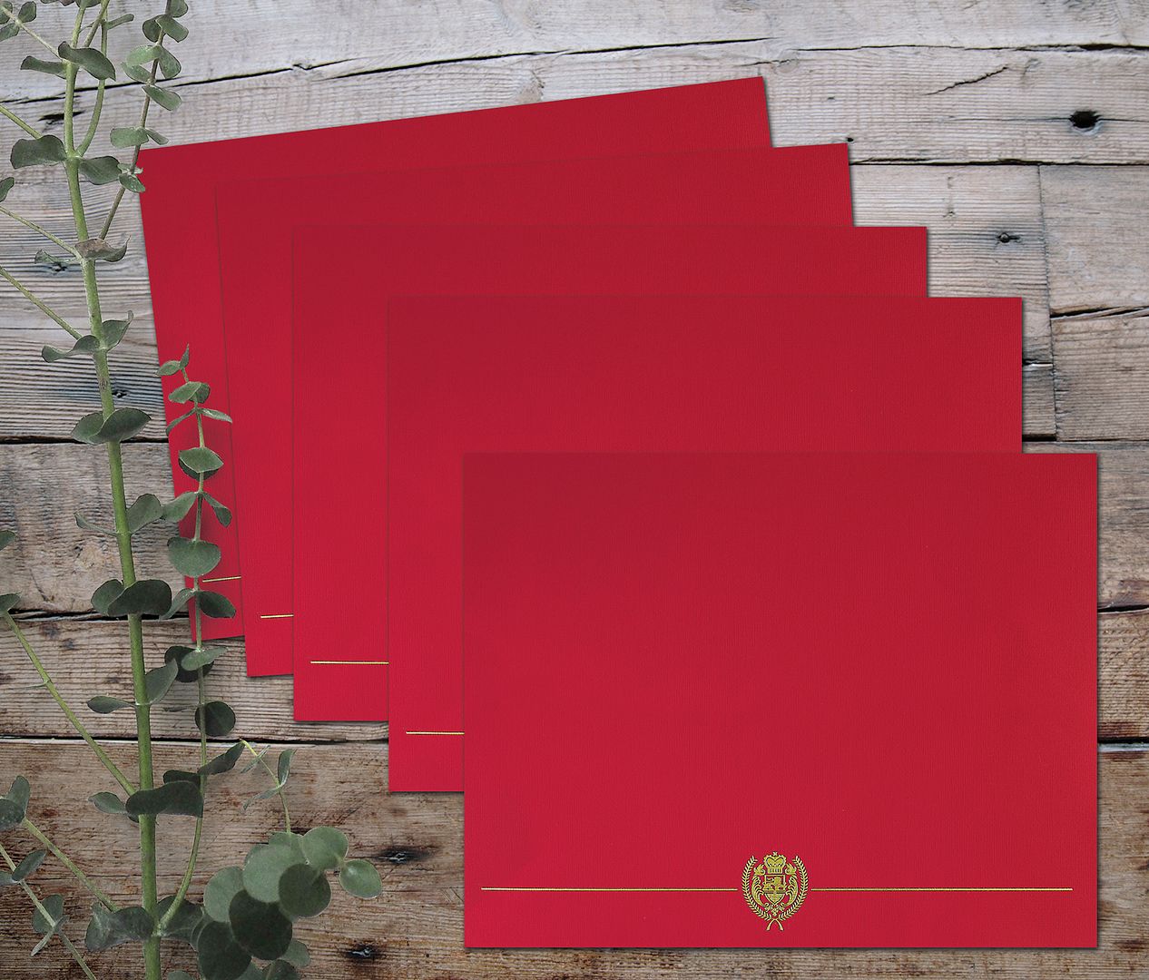 Great Papers! Classic Certificate Cover with Gold Foil Crest, Red, 12&#x22; x 9.375&#x22;(folded) with Die-Cuts for 8.5&#x22; x 11&#x22; Documents, 5 Count