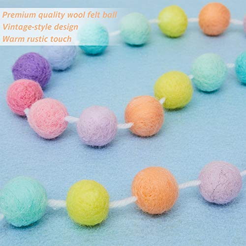WILLBOND Wool Felt Ball Garland Colorful Pom Pom Garland 6.5 Feet Long 24 Ball Garland for Mardi Gras Easter Halloween Thanksgiving Christmas Wall (Multiple Colors,2 Pieces)