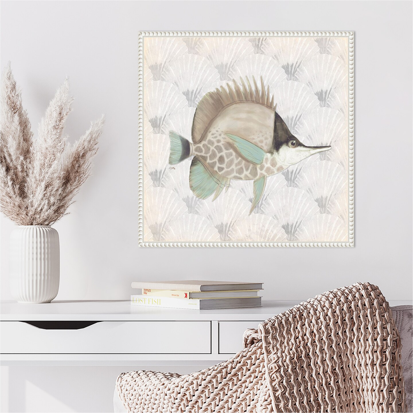 Neutral Vintage Fish III by Elizabeth Medley Framed Canvas Wall Art