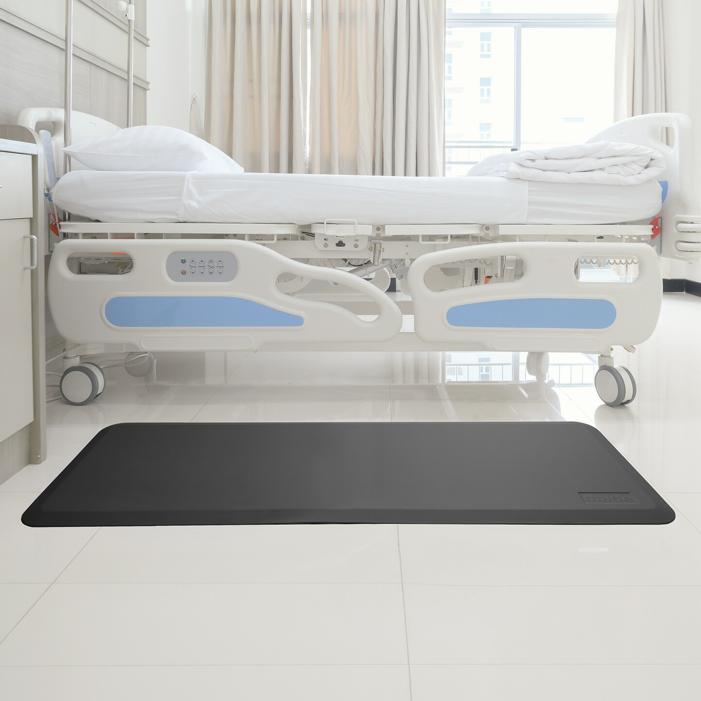 Made Medical 73" x 24" Bedside Non-Slip Fall Mat for Elderly - Fall Prevention Anti-Skid Pad with Beveled Edge Anti-Fatigue Floor Mat, Black