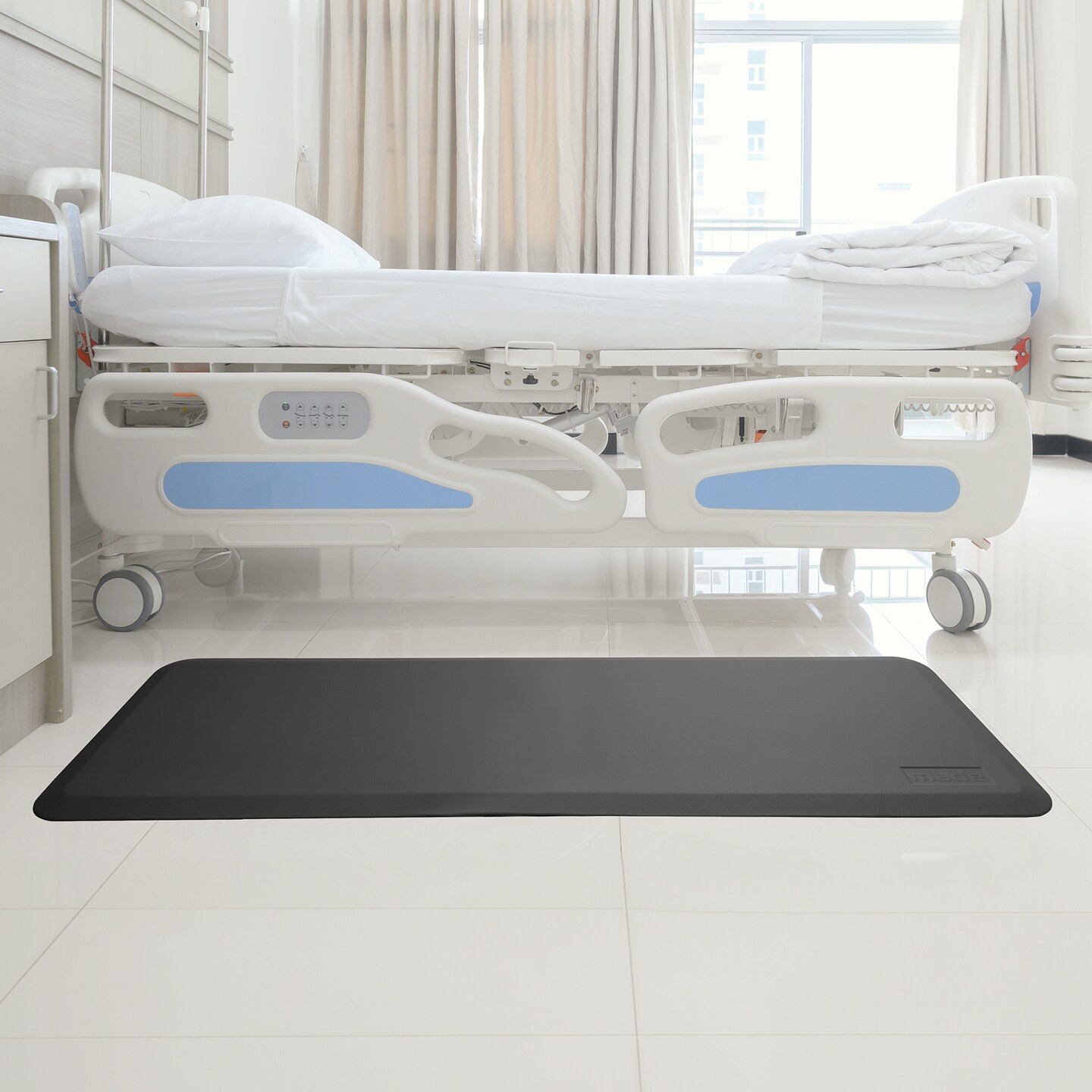 Made Medical 73&#x22; x 24&#x22; Bedside Non-Slip Fall Mat for Elderly - Fall Prevention Anti-Skid Pad with Beveled Edge Anti-Fatigue Floor Mat, Black