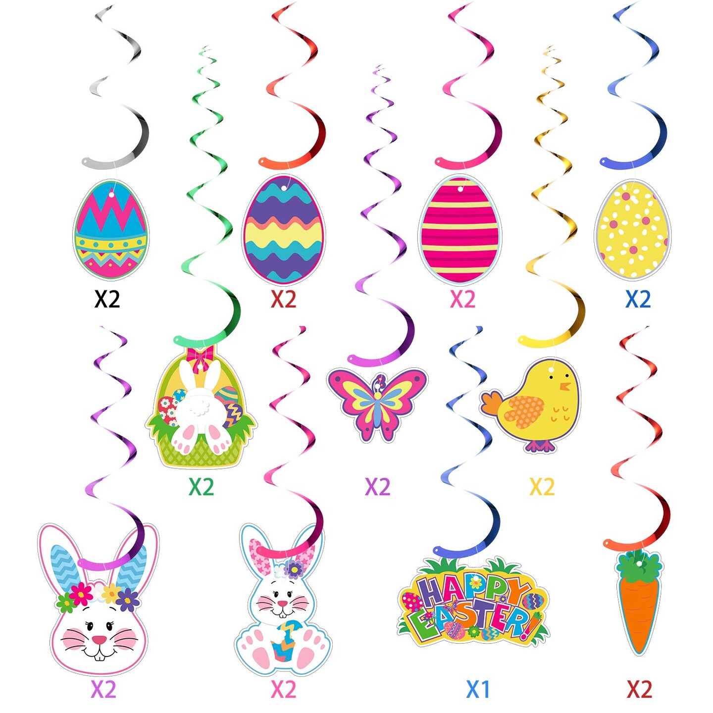 Easter Hanging Swirl Ceiling Decorations Easter Egg Bunny Hanging Swirl Foil Decorations for Home Office School Easter Party Ornaments Favors Supplies 30CT