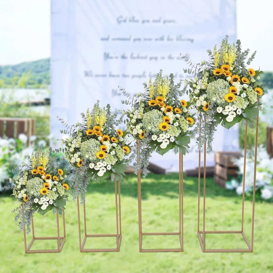 Metal Geometric Frame Flowers Rack Wedding Vases Column Stand Background Decor