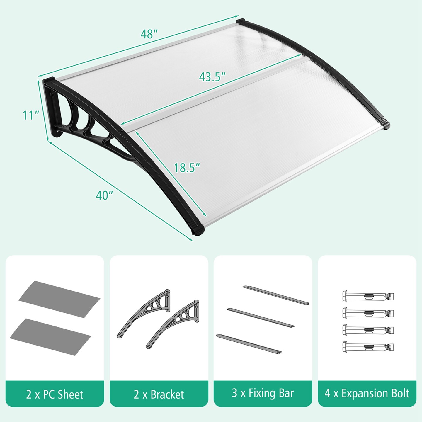 Costway 48&#x22; x 40&#x22; Window Outdoor Awning Door Canopy Exterior Awning Canopy Black/Grey