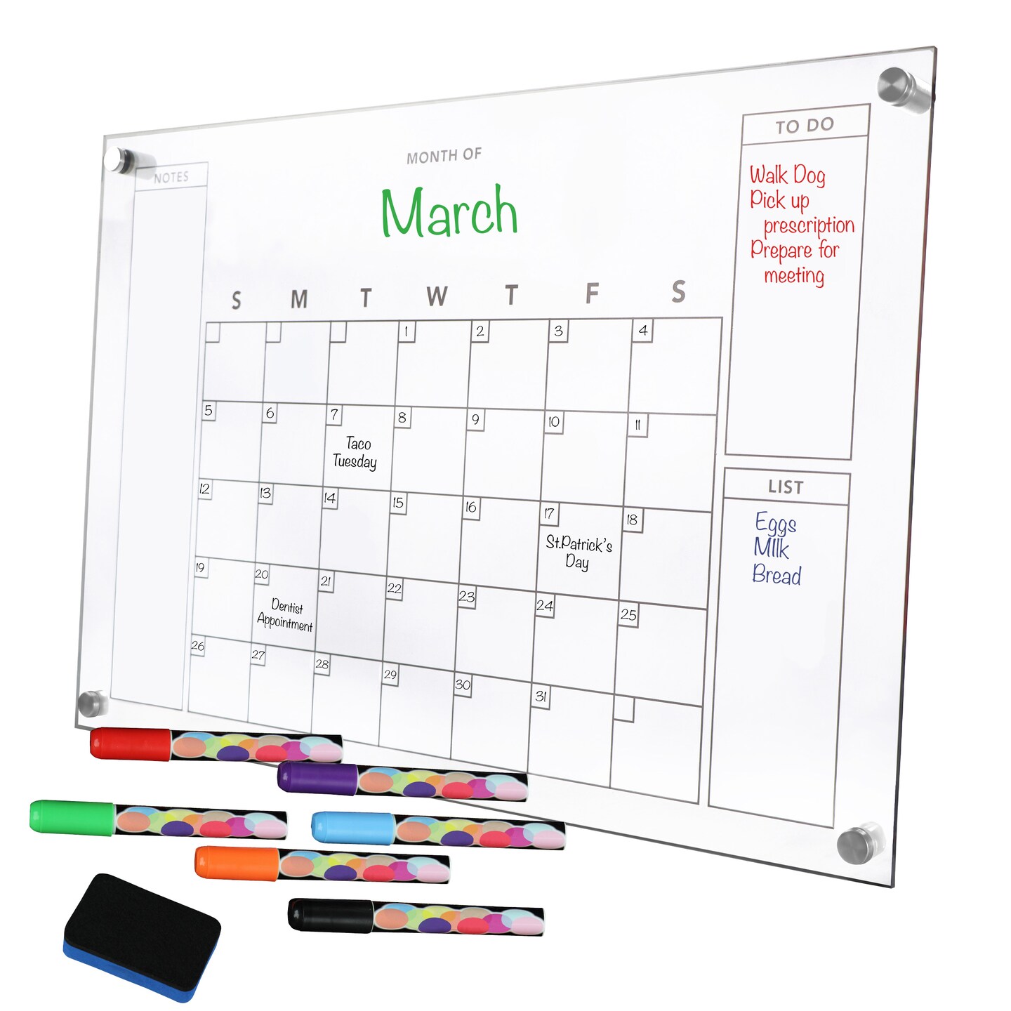 Creekview Home Emporium 17.3 x 26in Clear Acrylic Calendar for Wall with Markers