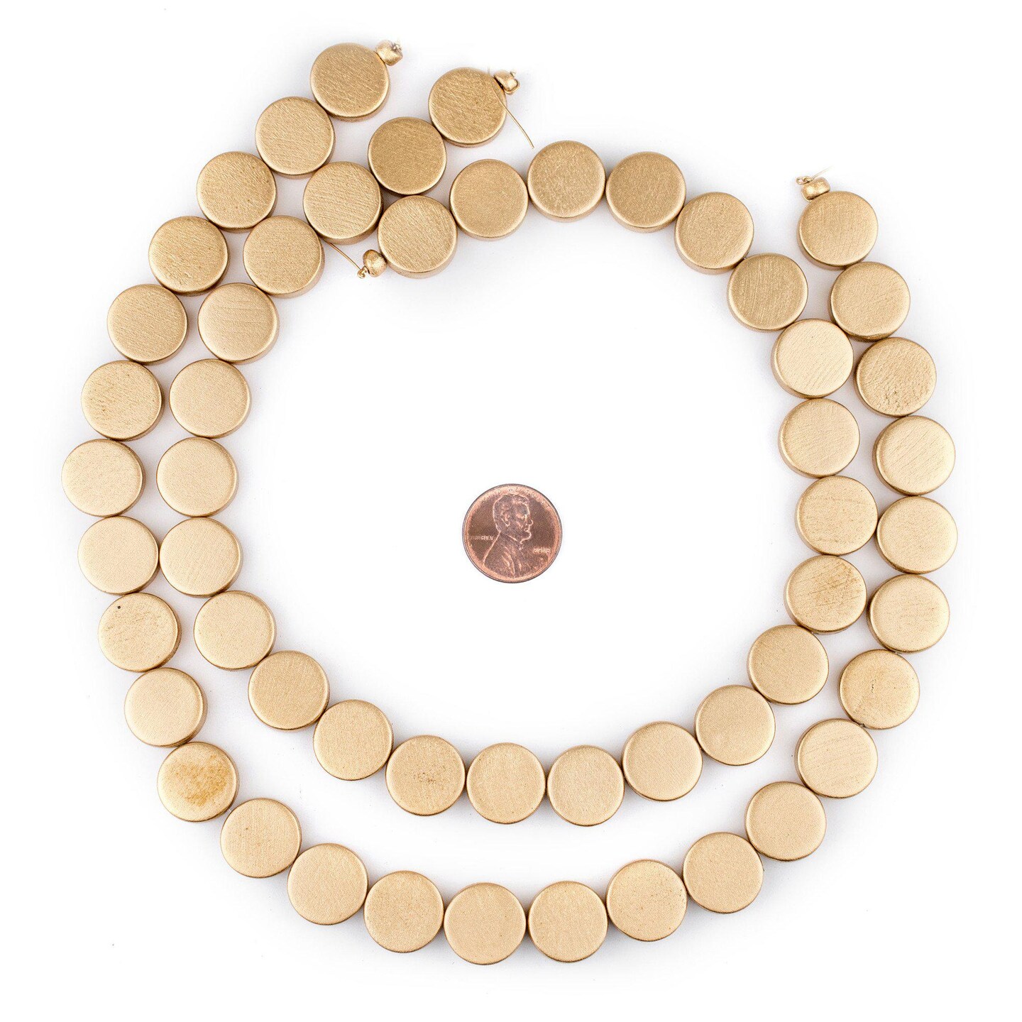 TheBeadChest Gold Circular Natural Wood Beads (15x15mm): Organic Eco-Friendly Wooden Bead Strand for DIY Jewelry, Crafts, Necklace and Bracelet Making