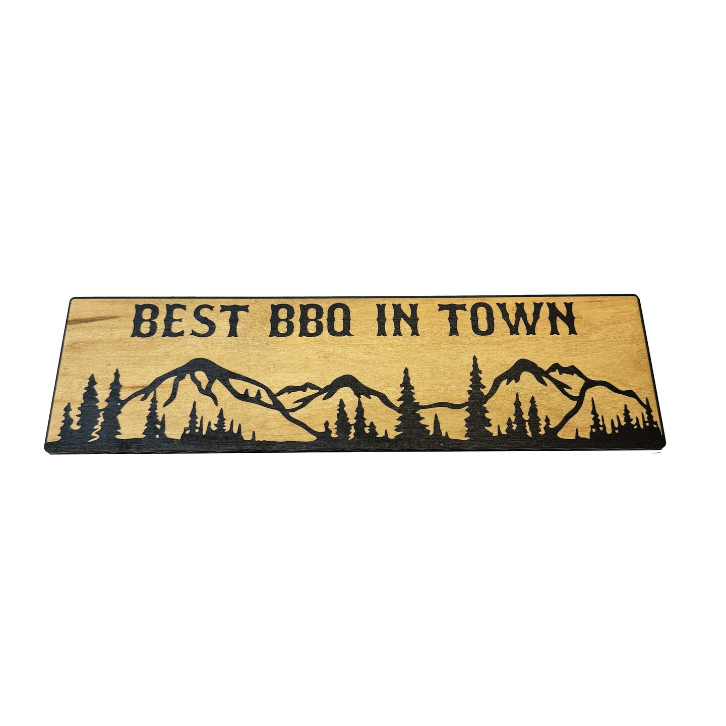 Best BBQ in Town Mountain Scene - BLACK Sign 4x12