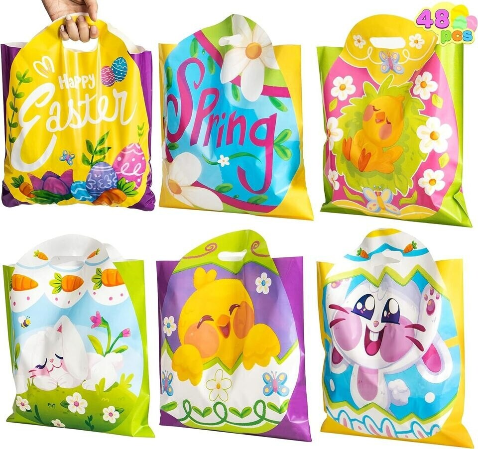 48 Pcs Easter Gift PE Bags 11.8&#x22; x 11.8&#x22;, Egg Shaped PE Easter Gift Goodie