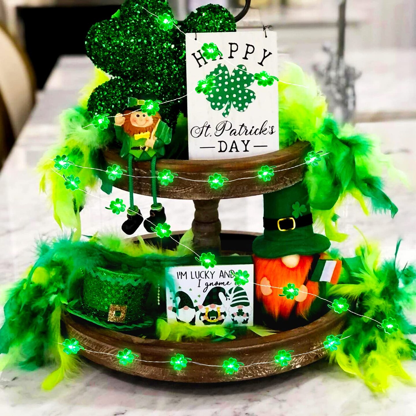 St Patricks Day Decorations Shamrocks String Lights Battery Operated with Remote 10 ft 40 LEDs Lucky Clover Green Lights for Bedroom Party Feast of Saint St. Patrick&#x27;s Day Decoration
