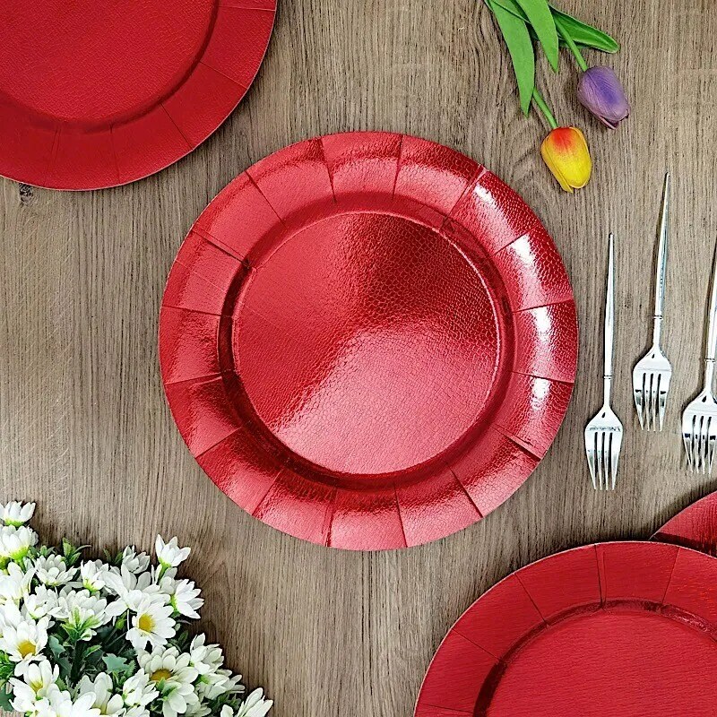 RED 10 Round 13&#x22; Disposable Paper CHARGER PLATES