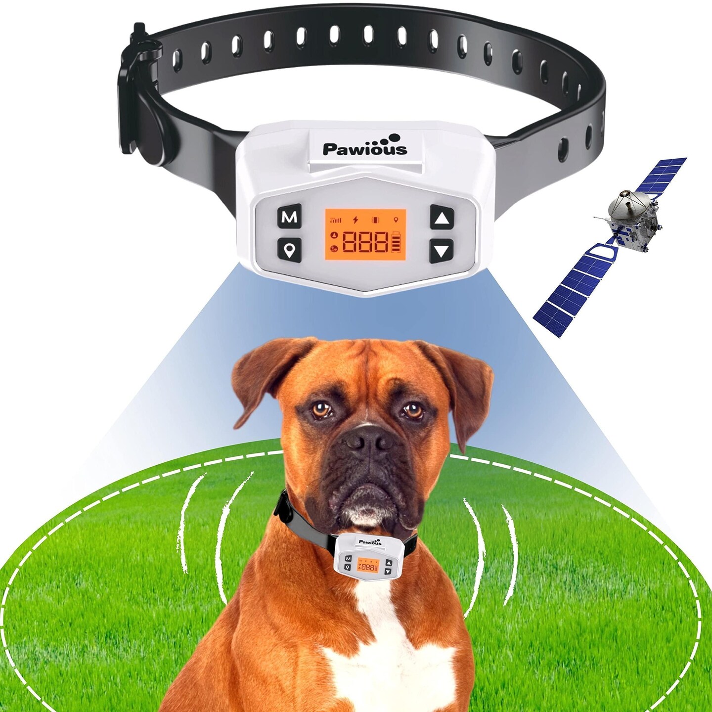 Pawious GPS Wireless Dog Fence - Pet Containment System Electric Dog Fence with Radius up to 1000 Yards Rechargeable Perimeter Shock Collar for Medium and Large Dogs Outdoor Use Only