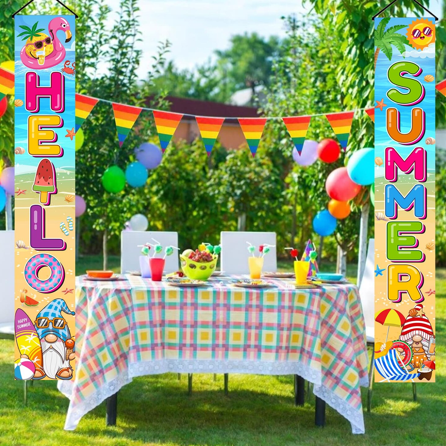 71&#x22; X 12&#x22; Summer Decorations For Home Door Banner, Summer Decorations for Outside Indoor Door Banner, Hello Summer Banner, Summer Decorations for Office