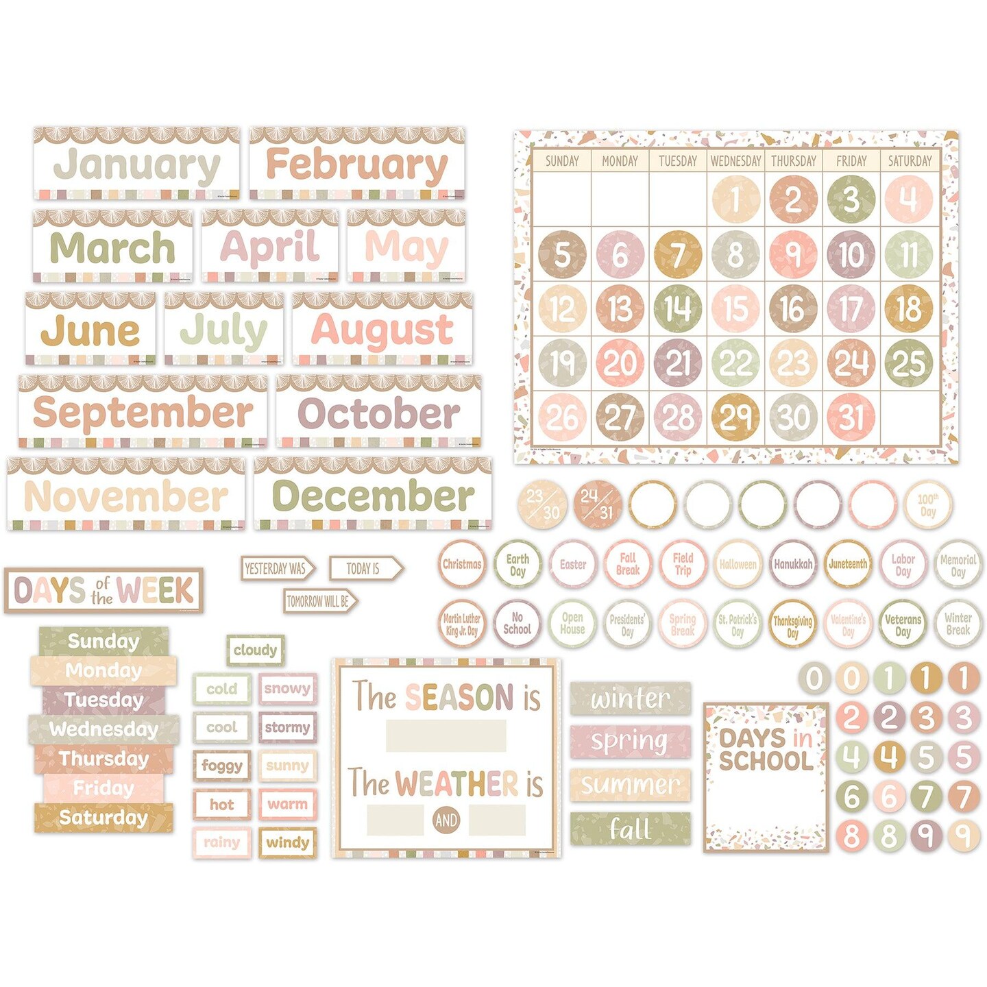 Terrazzo Tones Calendar Bulletin Board Set, 115 Pieces