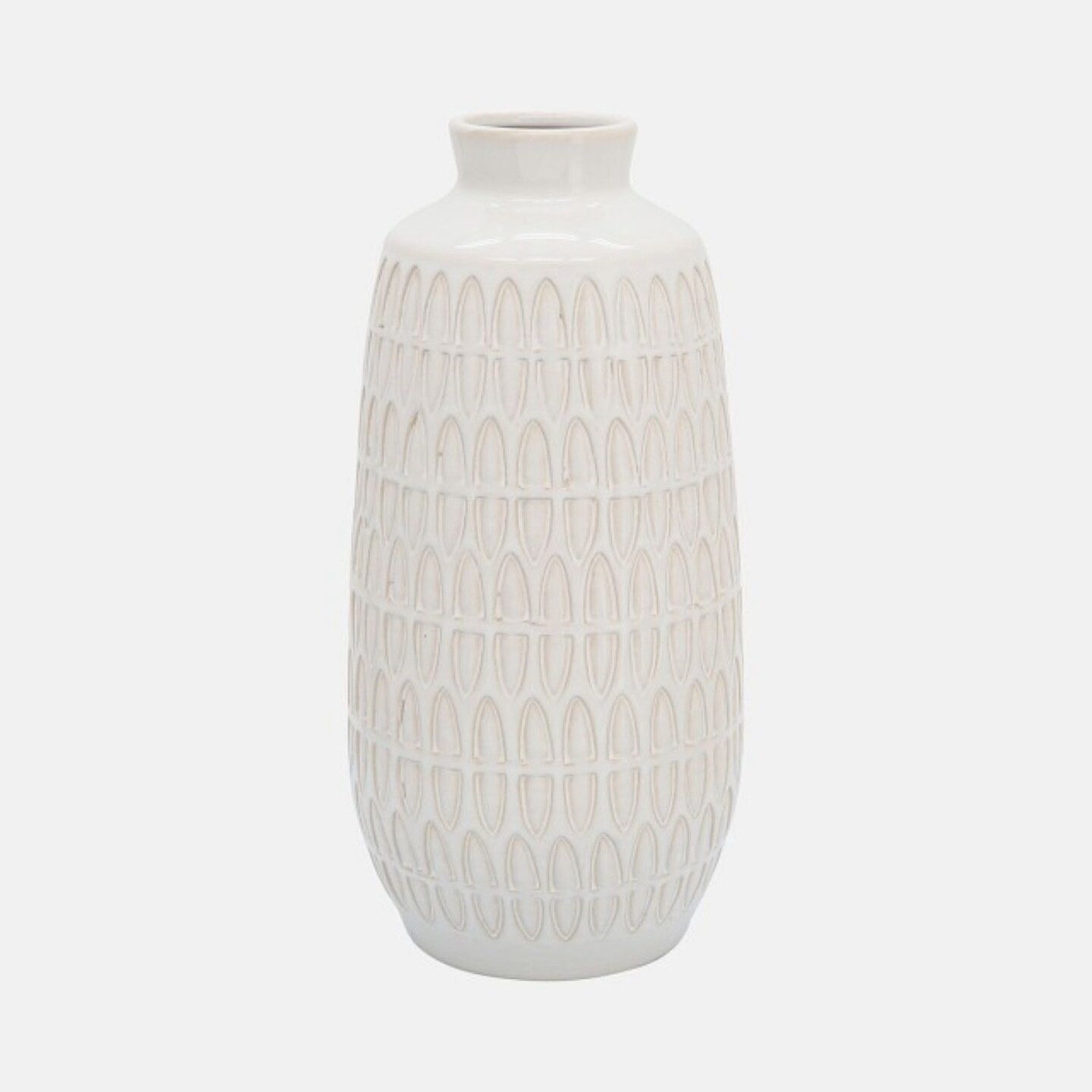 Kingston Living Ceramic Carved Tabletop Vase - 12&#x22; - Cream and Beige