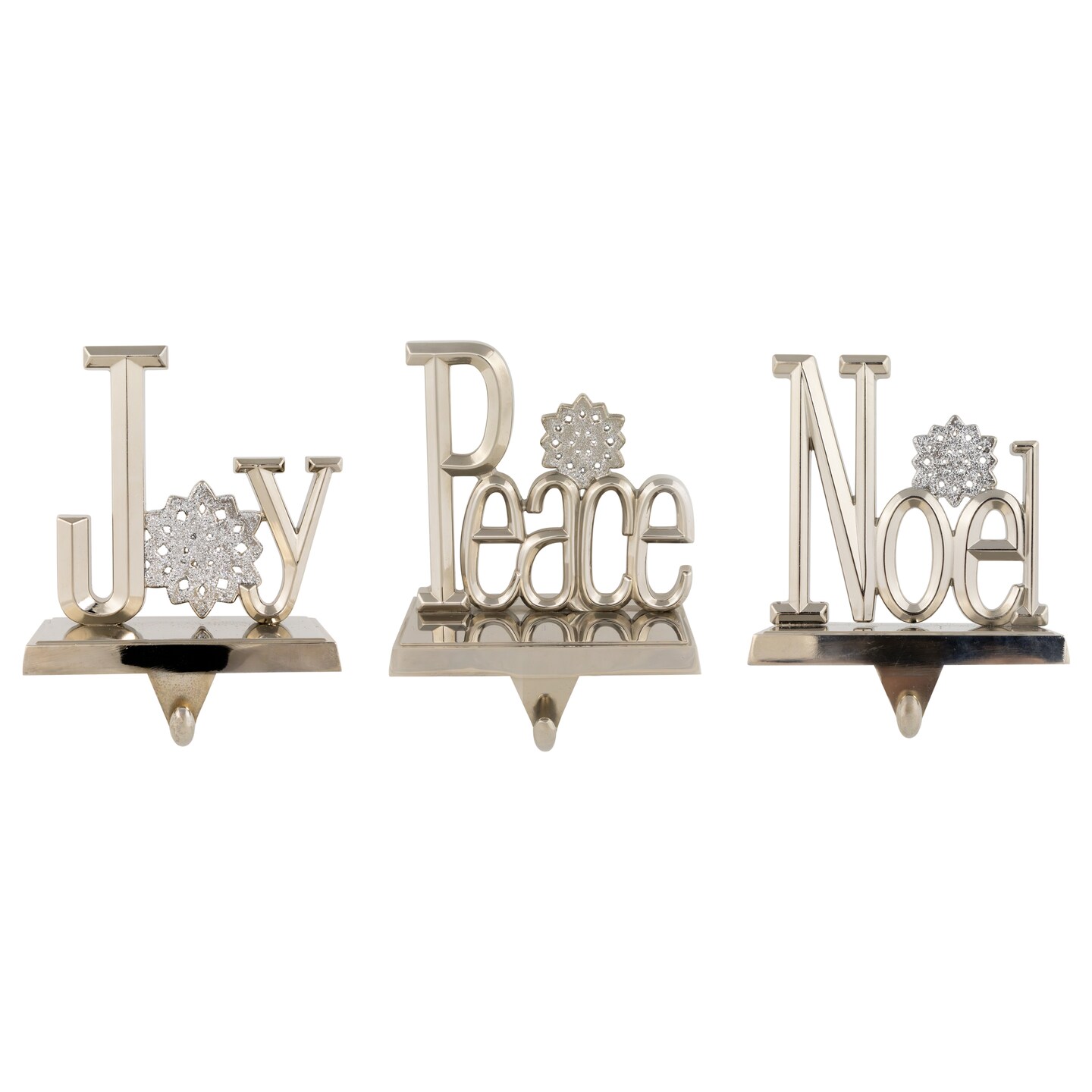 Northlight Peace, Joy and Noel Metal Christmas Stocking Holders - 6.5" - Set of 3