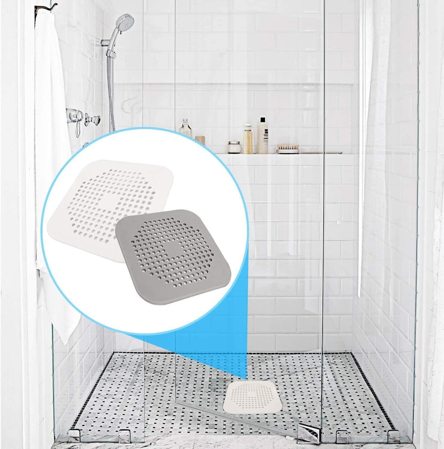1 Pcs White Rubber Silicone Square Sink Strainer Bathroom – Best Protection Flat Strainer Stopper with Suction Cups Filter Shower Drain Cover Stall Bathrub Hair Catcher Drain Covers