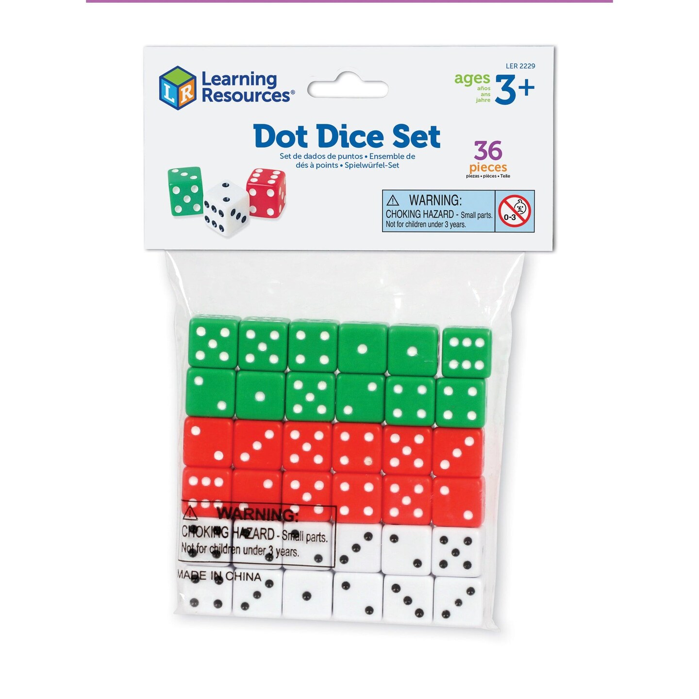 Dot Dice, Red, Green &#x26; White, 36 Per Pack, 3 Packs