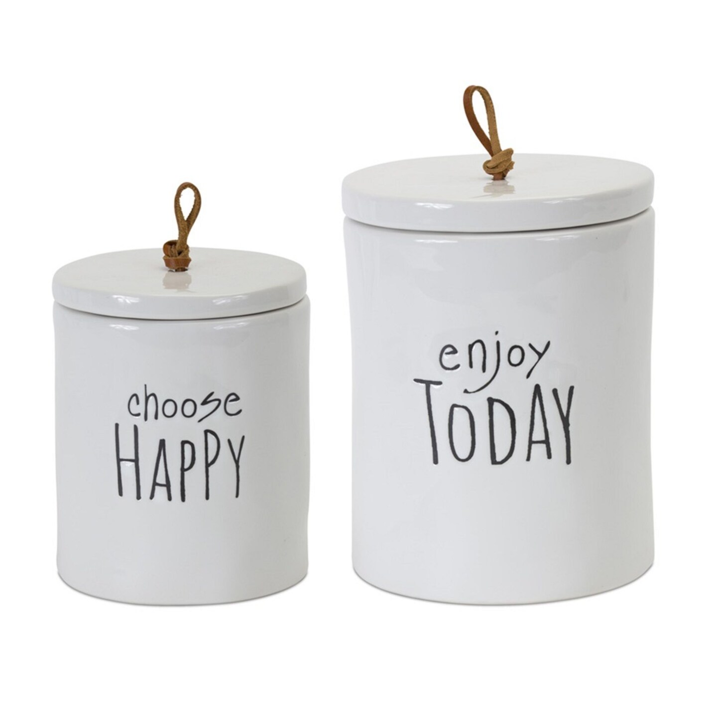 Melrose &#x22;Choose Happy&#x22; and &#x22;Enjoy Today&#x22; Kitchen Canisters - 7.25&#x22; - White - Set of 2