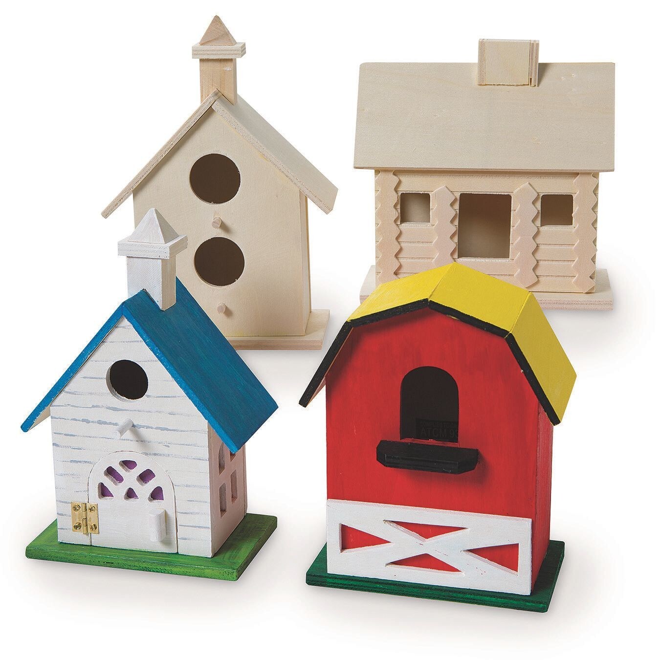 Unfinished DIY Wood Birdhouses Kit (Pack of 4)