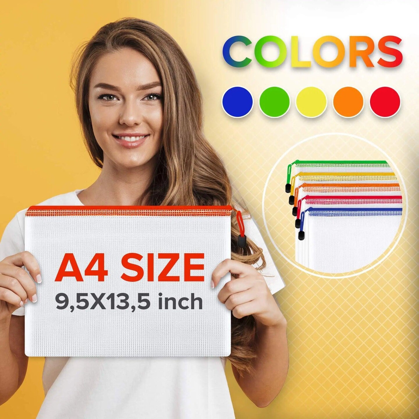 5 Pack Mesh Zipper Pouch Document Bag Letter Size A4 (9.5x13.5 inch) Waterproof Document Pouch Zip File Folders Mesh Zippered Organizer for School Office Supplies Cosmetics Travel Accessories