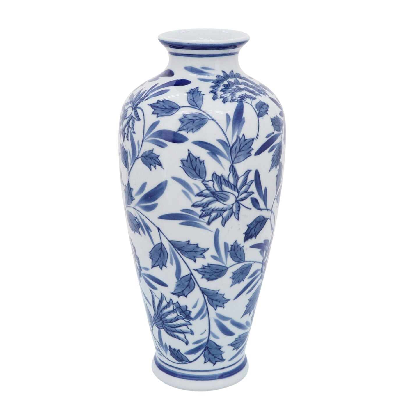 Kingston Living Floral Chinoiserie Ceramic Vase - 13" - White and Blue