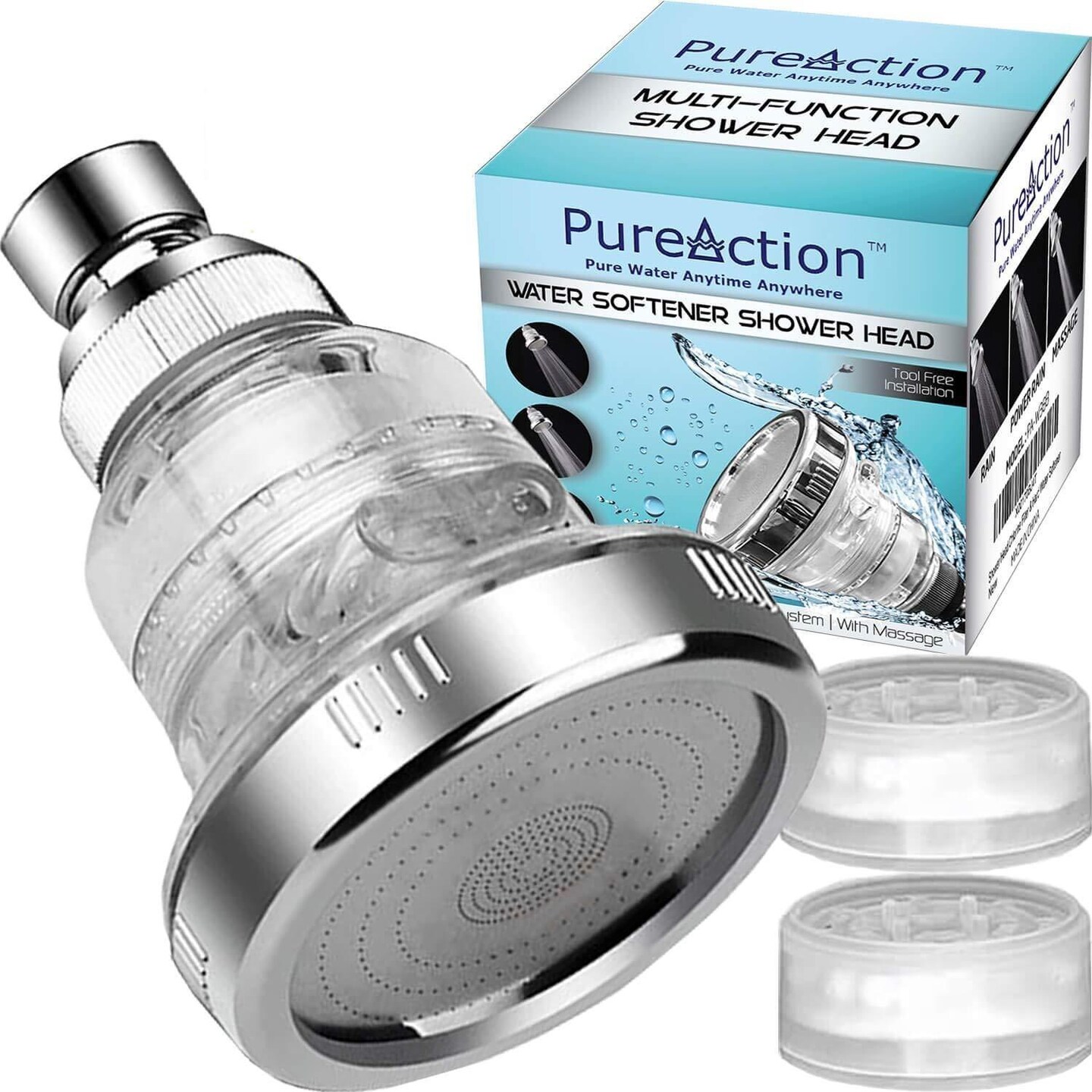 PureAction Water Softener Shower Head Filter for Hard Water Chlorine & Fluoride Filter Filtered Shower Head High Pressure Rain Showerhead 2 Replaceable Filters Best Shower As Dry Skin & Hair