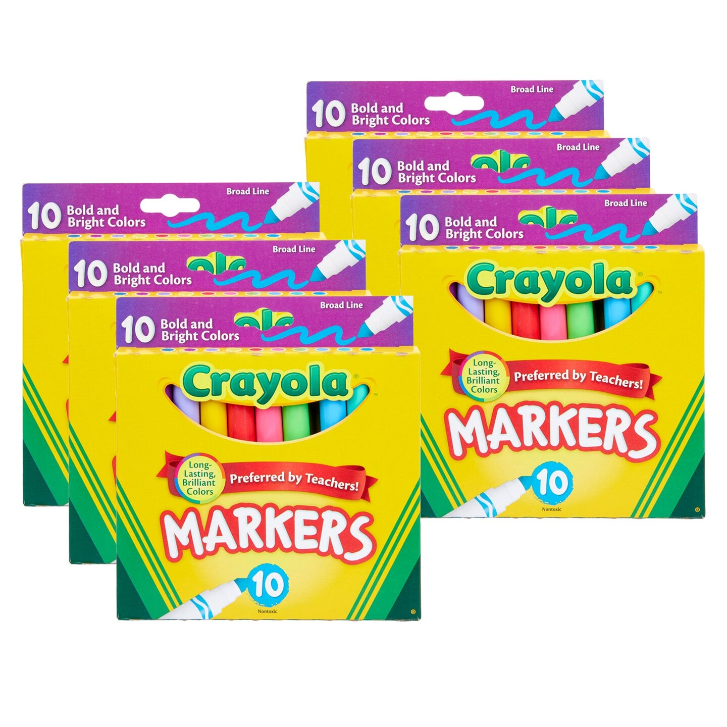 Broad Line Markers, Bold &#x26; Bright Colors, 10 Per Pack, 6 Packs