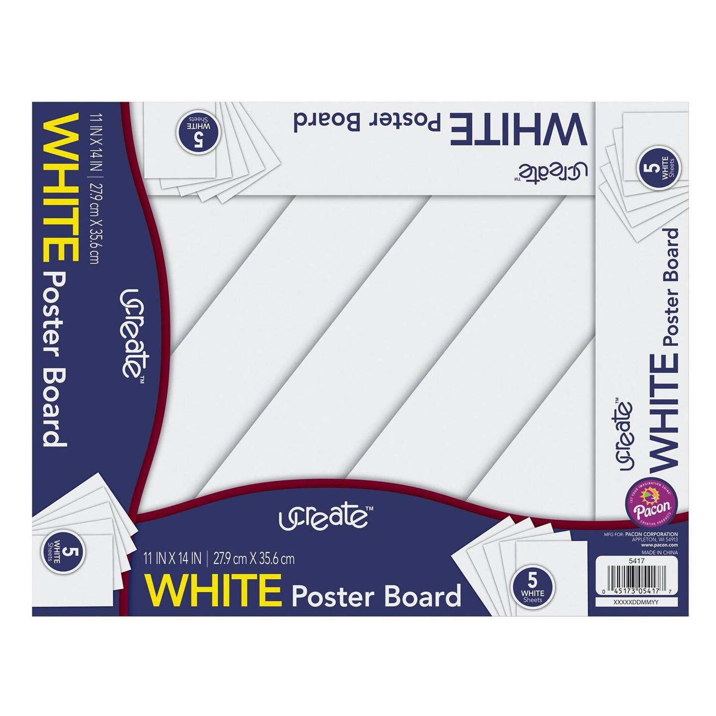 Poster Board, White, 11&#x22; x 14&#x22;, 5 Sheets Per Pack, 12 Packs
