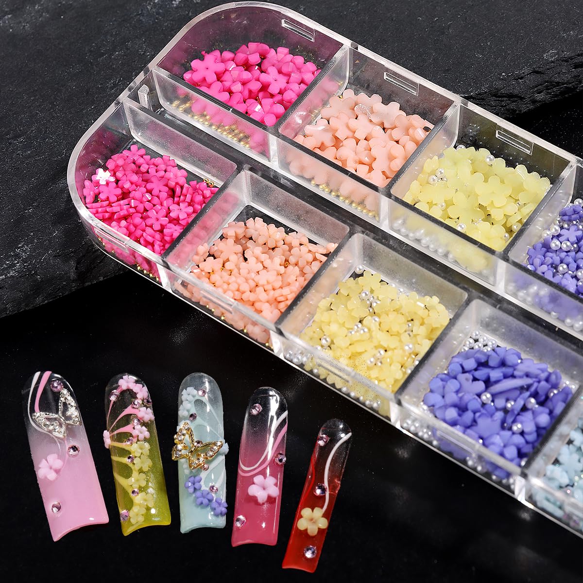 3D Pink Pastel Acrylic Flower for Nails, Gold Caviar Beads Nail Decorations Mixed Rhinestones Kit, Crystal AB Color Gems Nail Diamonds Rhinestones for Women Craft Jewelry