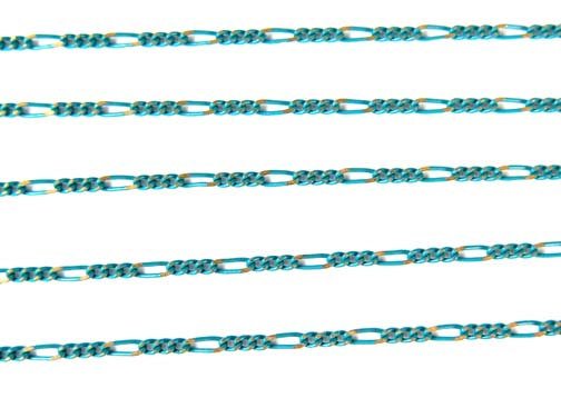 Two Tone Turquoise Blue Enamel on Brass Figaro Curb Chain (4&#x27;) (C916)