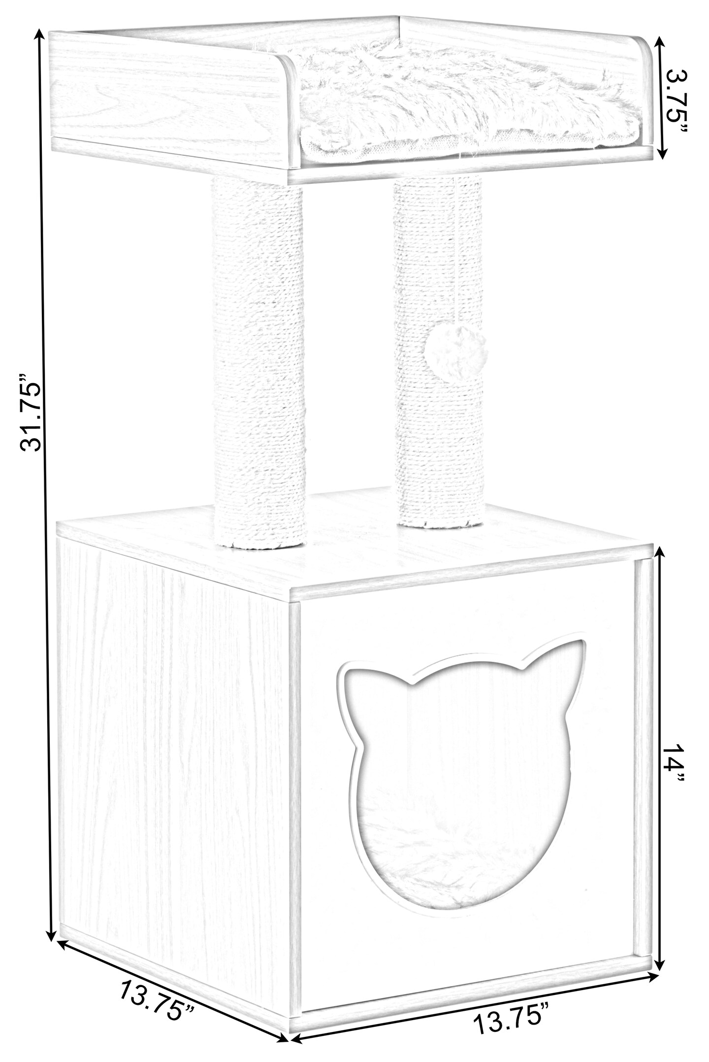 Cat Tree Play House Condo Cube Cave, Platform, Scratcher Post and Ball Toy