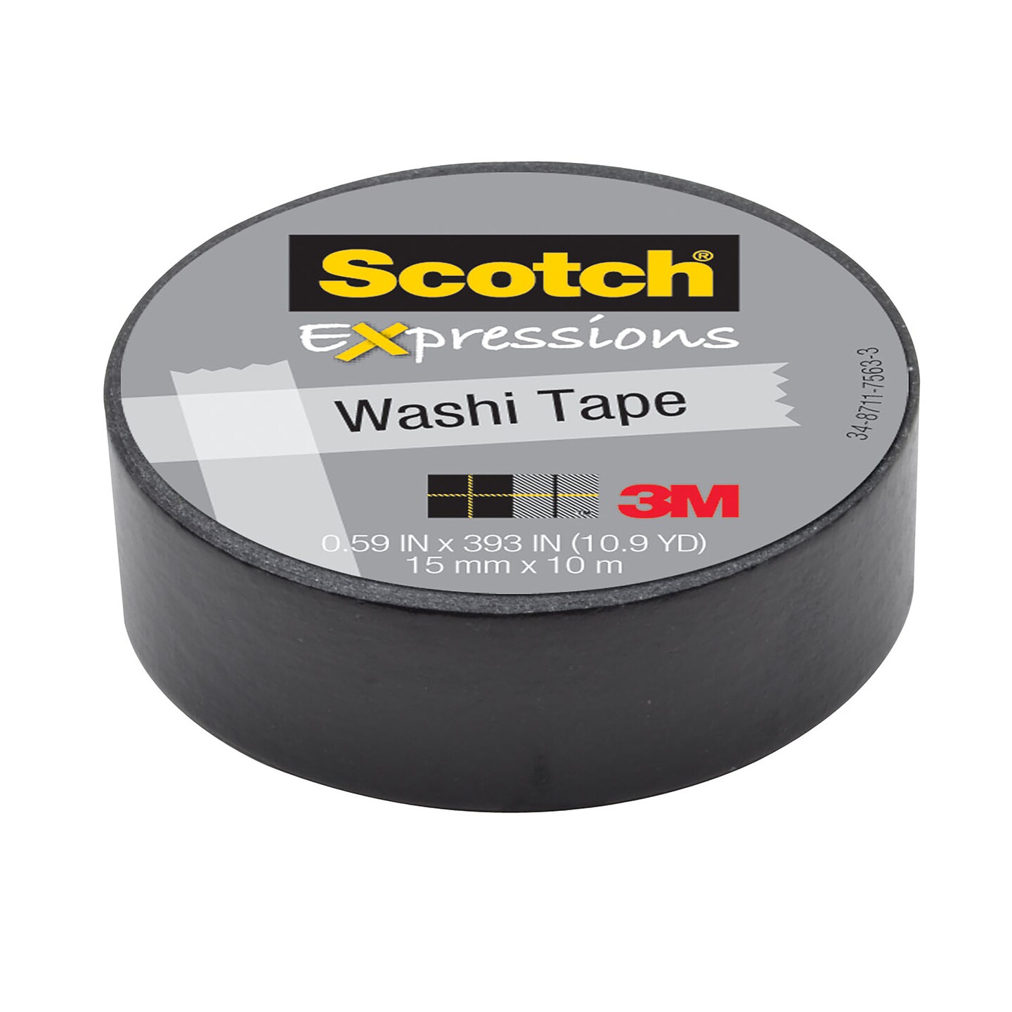 3M Expressions Washi Tape, .59&#x22; x 393&#x22;, Black