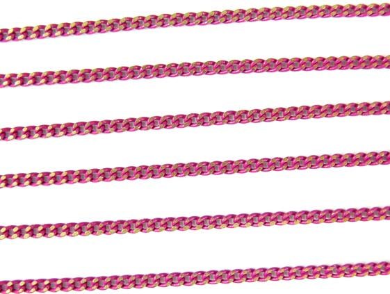 Two Tone Dark Pink Enamel on Brass Curb Chain (4&#x27;) (C911)