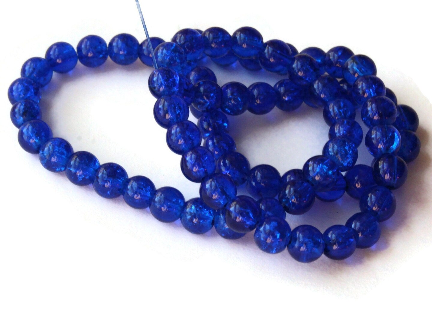 6mm Royal Blue Crackle Glass Round Beads