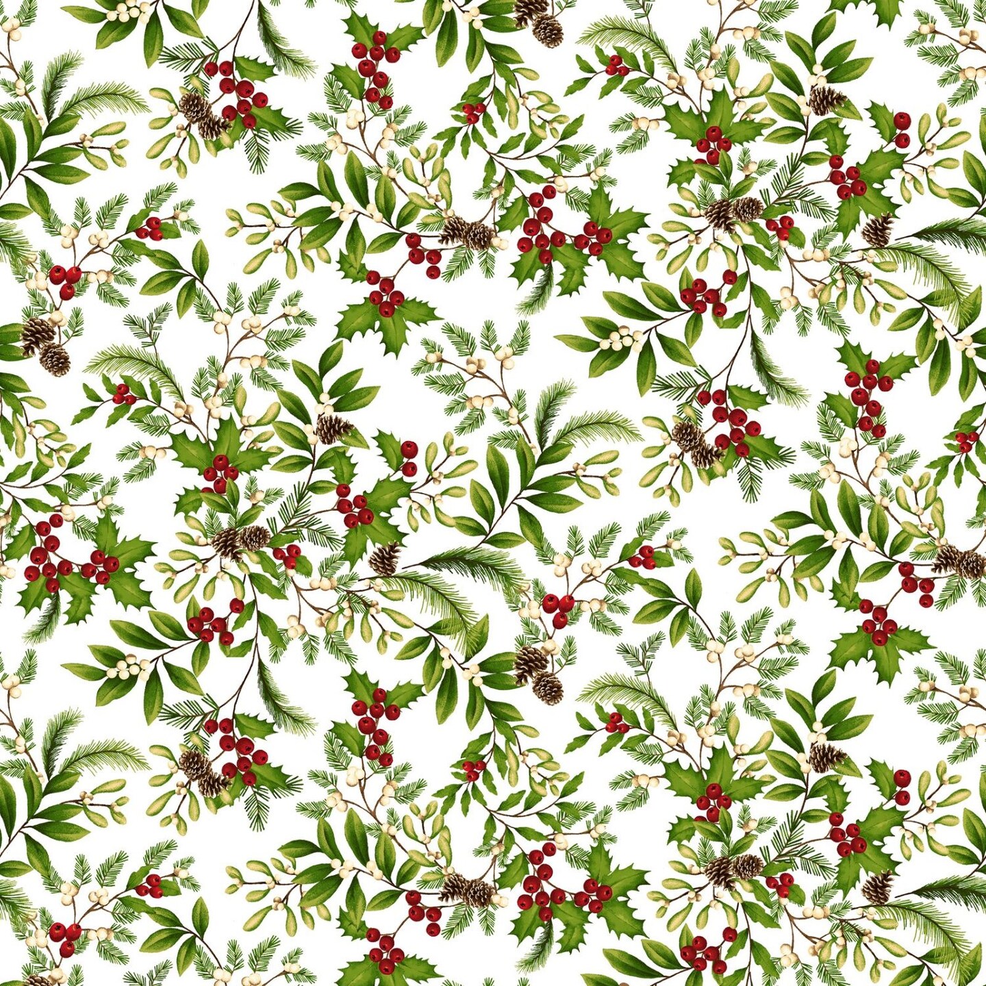 Winter Garden Christmas Holly and Berries Cotton Fabric by Henry Glass