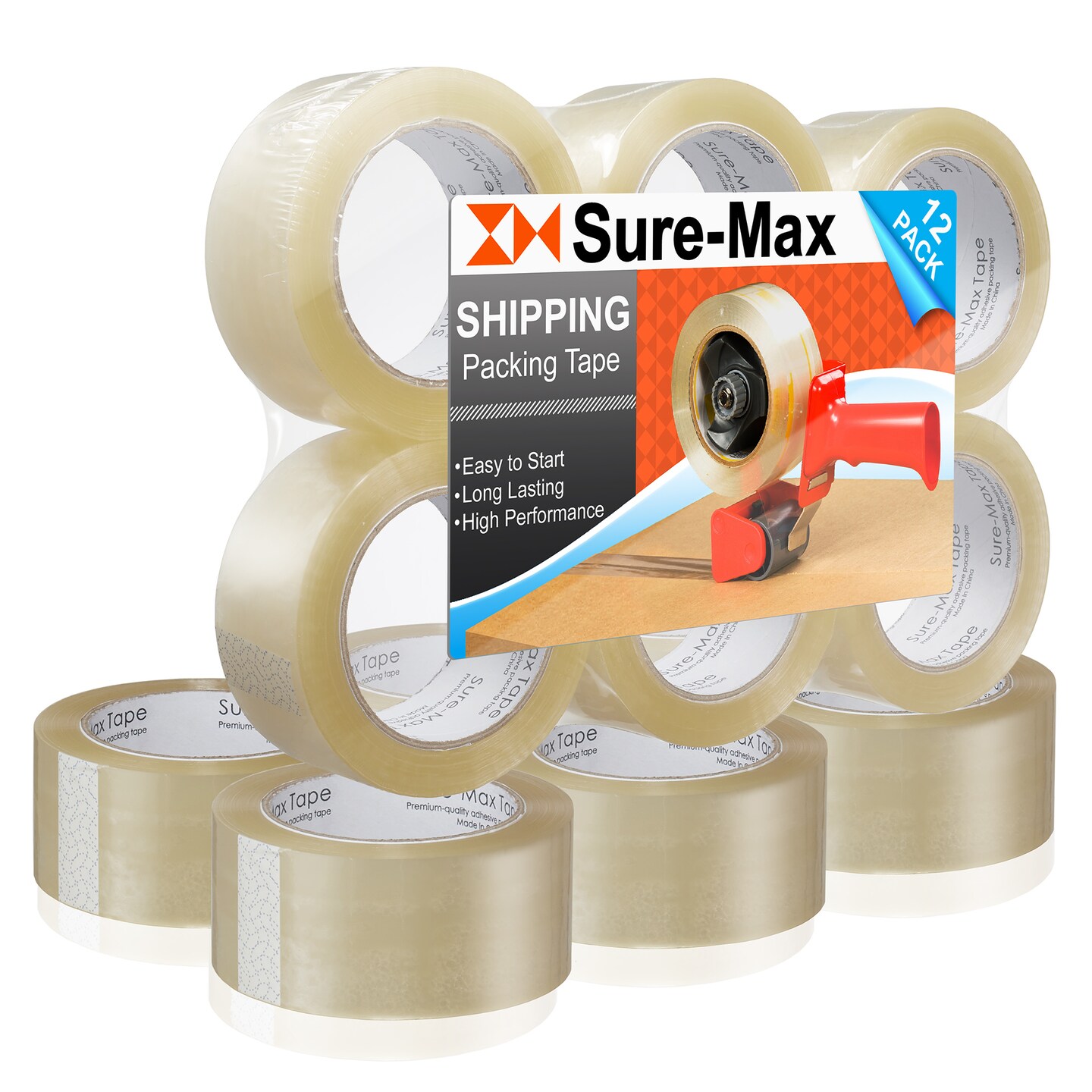 Sure-Max Premium Carton Packing Tape 1.8 mil 330 Feet (110 yards) - Clear
