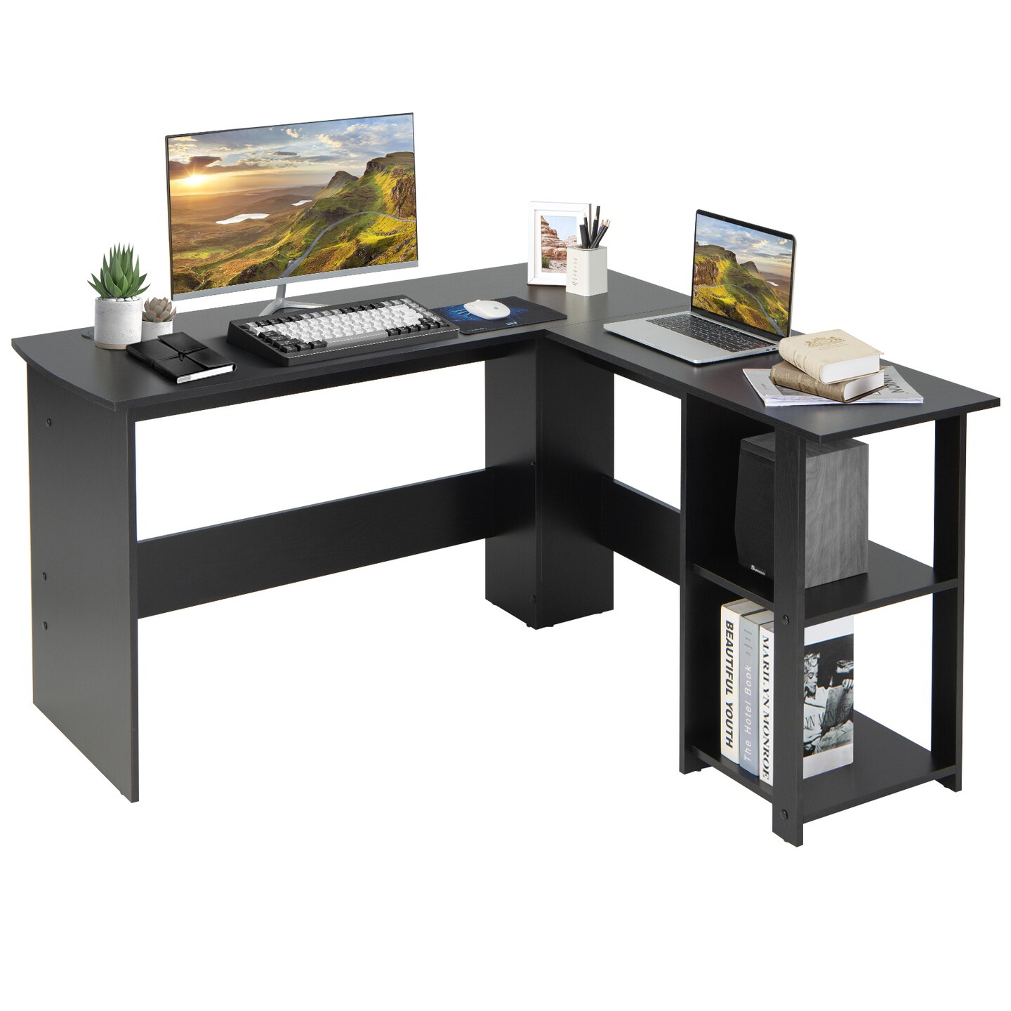 Small Computer Desk Study Table for Small Spaces Home Office Student Laptop PC Writing Desks Office Desk with Keyboard Tray - Black