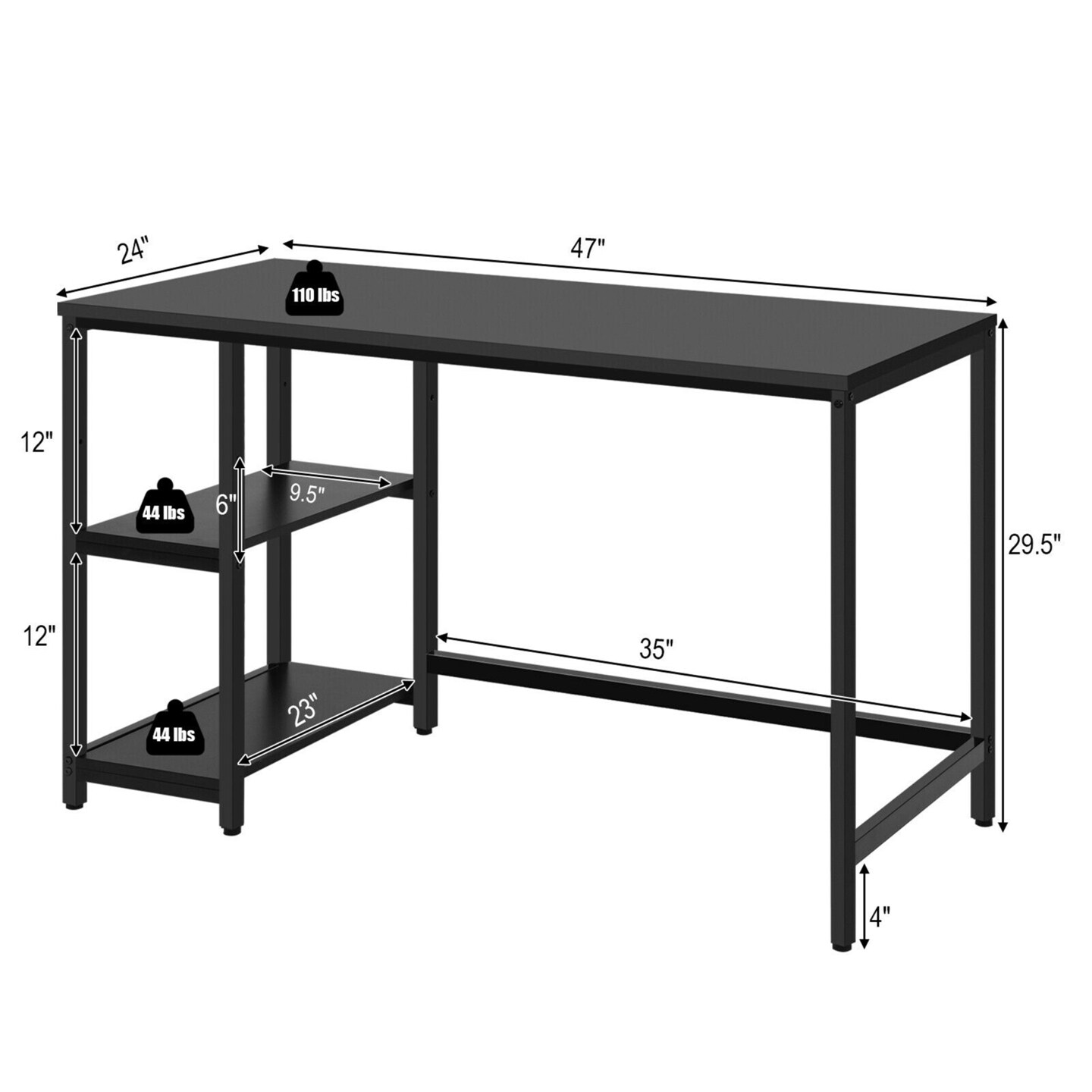 Costway 47&#x27;&#x27; Computer Desk Office Study Table Workstation Home w/ Adjustable Shelf Rustic Black/Coffee/Brown