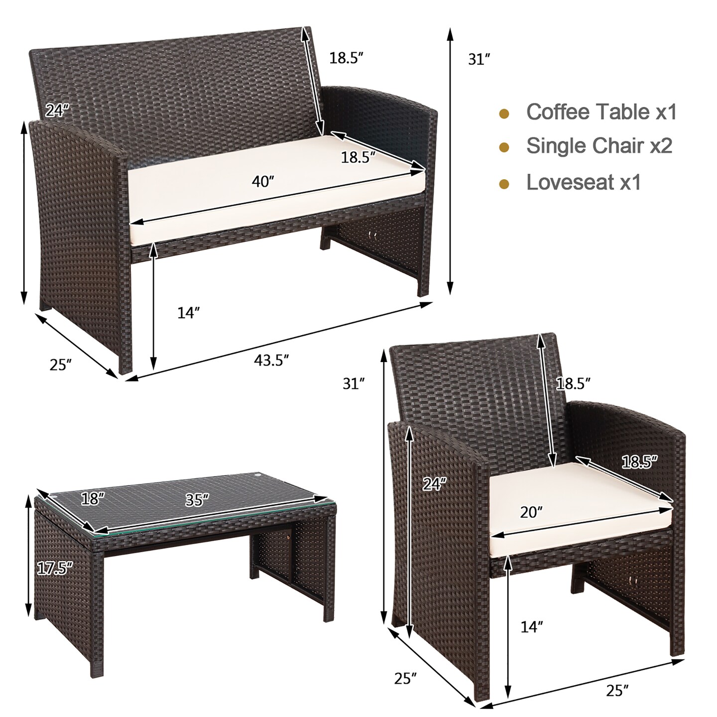 Costway 8PCS Patio Rattan Furniture Set Cushioned Chair Sofa Coffee Table White\Navy\Turquoise\Red