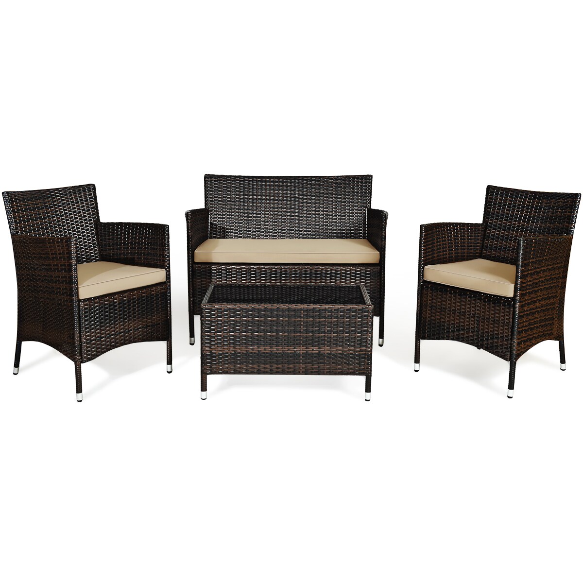 Costway 4PCS Rattan Patio Furniture Set Sofa Chair Coffee Table w/Cushion Outdoor