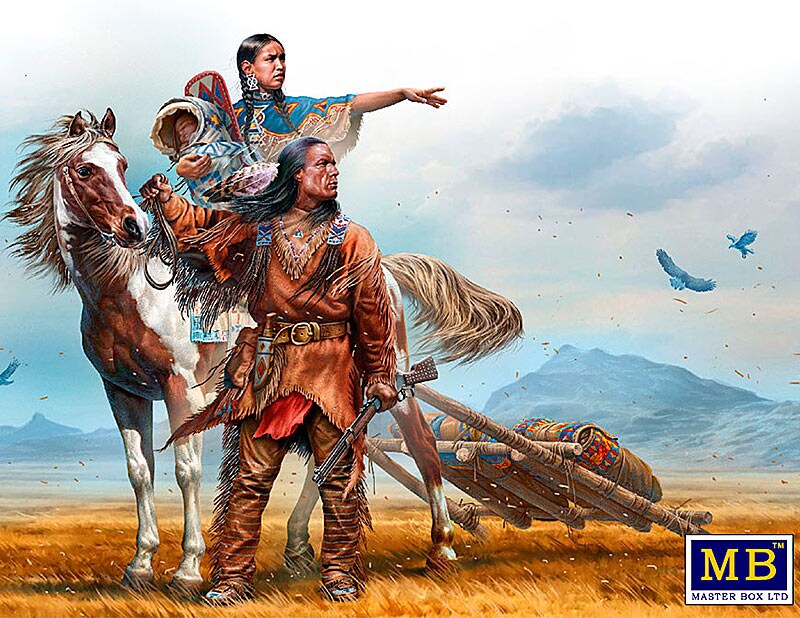 Master Box LTD  1/35 M On the Great Plains Indian Family w/Horse &#x26; Accessories Kit Plastic Model
