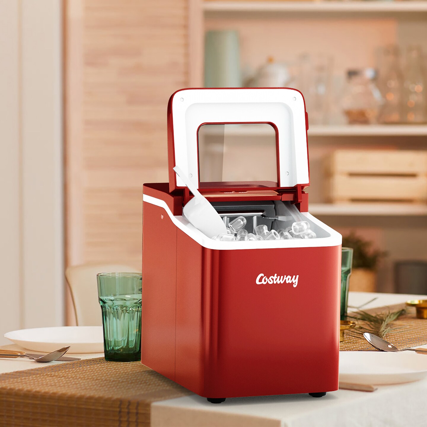 Costway Portable Ice Maker Machine Countertop 26Lbs/24H Self-cleaning w/ Scoop Silver\Green