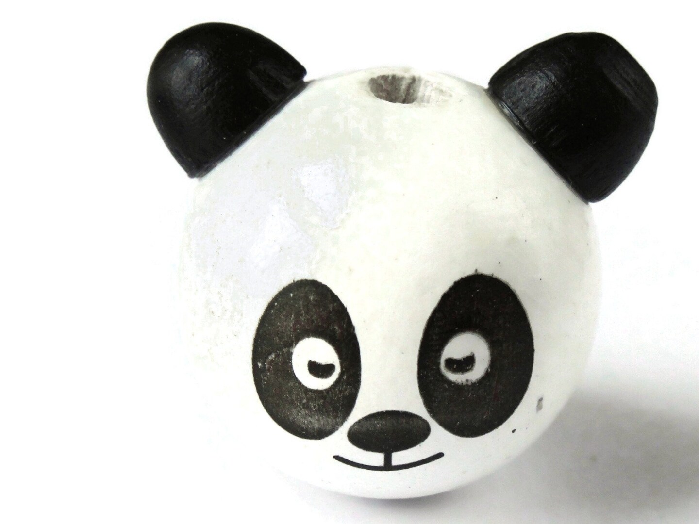 4 26mm Round Wood Black and White Panda Bear Head Beads
