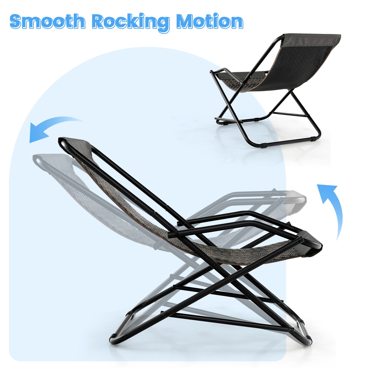 Outdoor Patio PE Wicker Rocking Chair with Armrests and Metal Frame-Grey