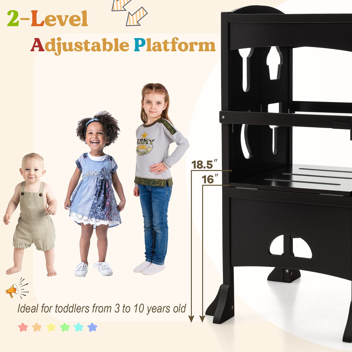 Costway Folding Kitchen Kids Step Ladder Stool Wooden Toddler Safety Tower Helper Coffee/White