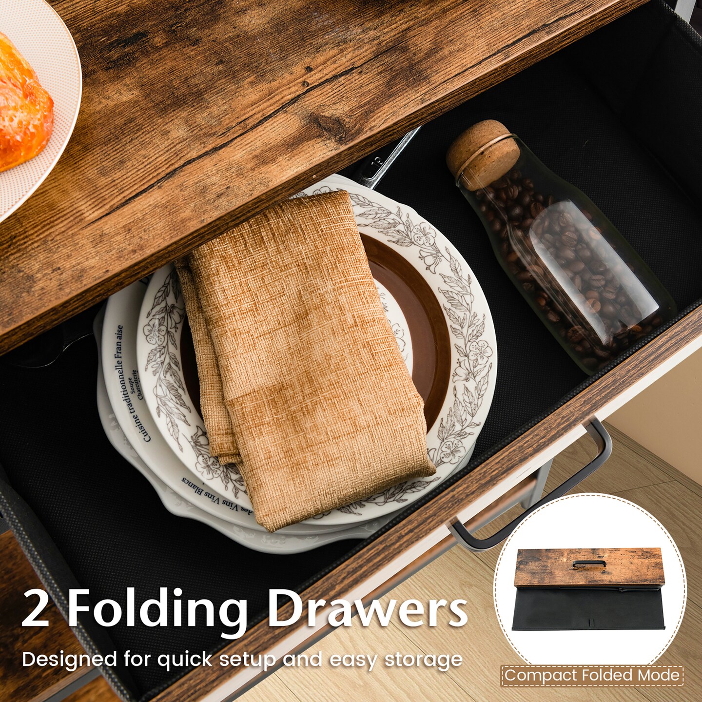 Costway Console Entryway Table Sofa Side Table with Folding Fabric Drawers for Living Room