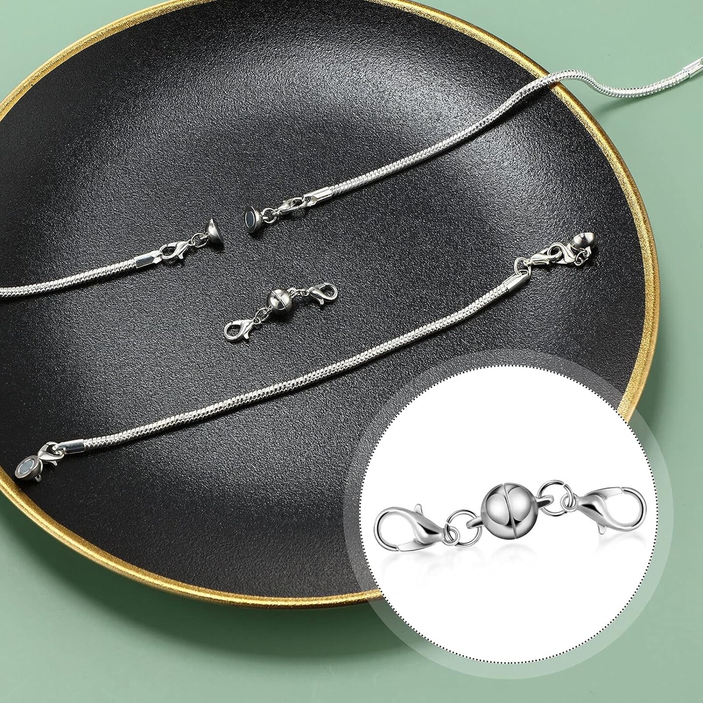 10 Pieces Locking Magnetic Jewelry Clasps Round Magnetic Lobster Clasps Locking Closures Bracelet Necklace Clasps Extender for Jewelry Bracelet Necklace Making, 0.3 Inch (Silver)
