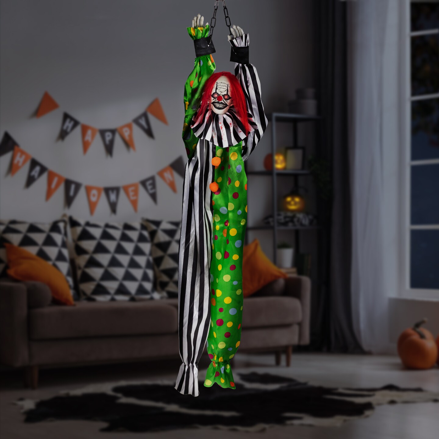Northlight Animated Shaking Clown with Sound Hanging Halloween Decoration - 5'